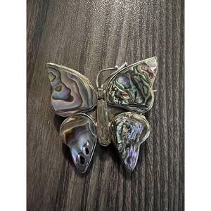 Vintage Alpaca Silver Butterfly Brooch W/ Abalone Shell Inlay